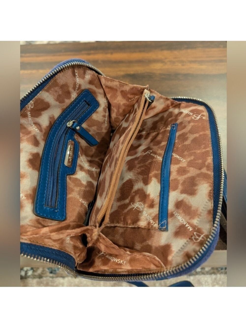 B Makovsky Blue Suede Leather Crossbody Bag - Picture 5 of 8